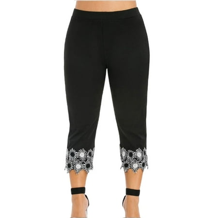 Sexy Dance Ladies Capris Solid Color Oversized Jeggings Elastic Waist Plus  Size Capri Leggings Stretchy Trousers High Waisted Workout Pant Black 5XL 