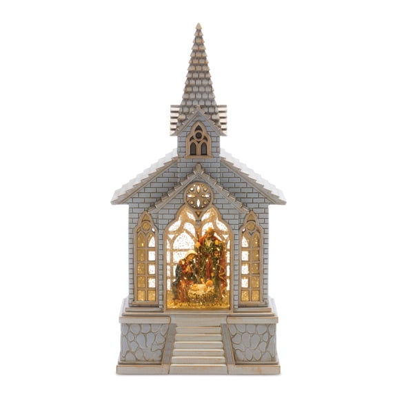 Melrose 11.25" LED Lighted Church with Nativity Christmas Snow Globe