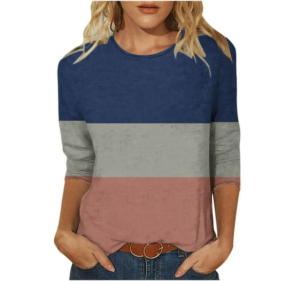 SHE IS Womens 3/4 Sleeve Tops, Shirts for Women Long Sleeve Cotton Work Womens Fall Tops Dressy Collared Pullover Shirts for Women Womens Graphic Tees V Neck