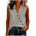 thumbnail image 5 of Aezemi Women V Neck Collared Tank Tops, Faux Cotton Linen Button Sleeveless Shirts, Summer Fashion Casual All Match Tank Top with Pocket, 5 of 7