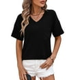thumbnail image 2 of ATOYSOY Women's Short Sleeve Tees Ribbed Loose Tops Pockets Solid Color Pullovers Summer Workout Casual Relaxed Shirts Fashion V Neck Blouses Activewear Black XXL, 2 of 4