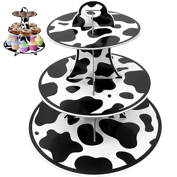 vlrwzc Cake Stand, 3-Tier Cow Print Cake Stands Animal Cardboard Cupcake Stand Dessert Holder For Birthday, Baby Showers Party Supply