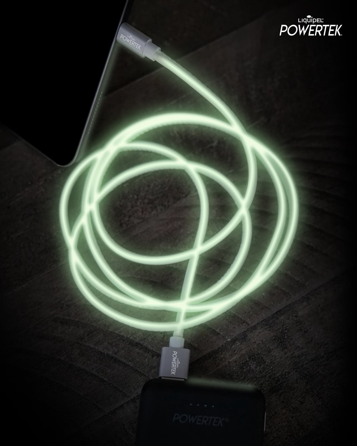 Liquipel Powertek Glow in Dark Cable Type C - White