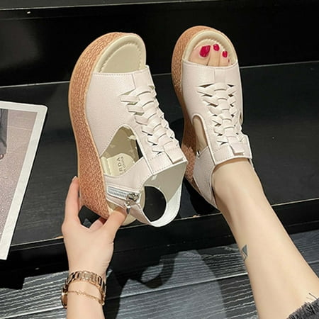 

Dpityserensio Women s Solid Hollow Out Mid Heel Casual Vacation Open Toe Beach Sandals Summer Women Sandals Clearance White 8.5(41)