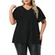 thumbnail image 1 of Blusas de mujer de tallas grandes Agnes Orinda, camiseta de manga corta con escote en V metálico, tops de fiesta 1X negro, 1 of 6