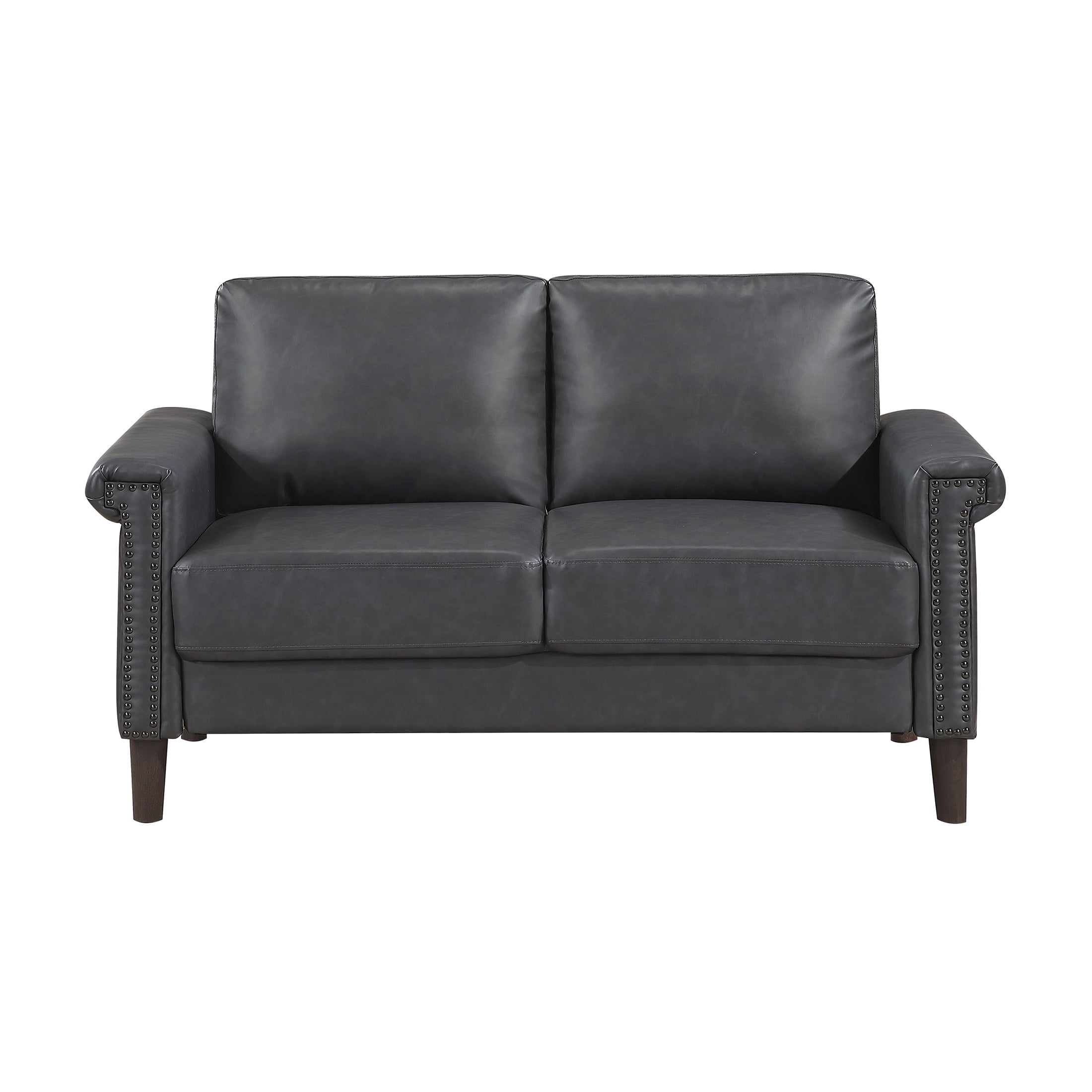 OakvillePark Hartwell Faux Leather Love Seat with Nailhead Trim, Dark Gray