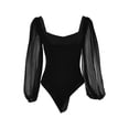 thumbnail image 6 of hirigin Women’s Solid Color Bodysuits, Mesh Lantern Sleeve Sweetheart Neck One-Piece Leotard Tops, 6 of 9