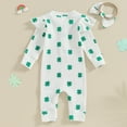 thumbnail image 6 of Okbabeha St Patricks Day Outfit Newborn Baby Boy Girl Shamrock Waffle Romper Lucky Clover Onesie Jumpsuit One Piece Clothes, 6 of 7