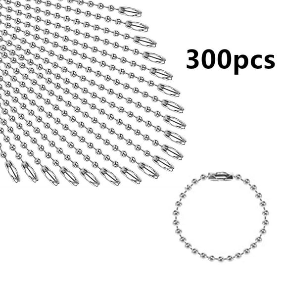 JOWNEEL 300 pcs Ball Chains Keychain Tag Keychain Ball Chain Bulk,Beaded Chain Connector Chains for Keychains,Silver Nickel Plated Metal 2.4mm Ball Bead Chains