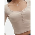 thumbnail image 4 of Liacowi Women Long Sleeve Crop Tops Solid Color Buttons Scoop Neck Casual T-Shirts Spring Fall Slim Fit Shirts Streetwear, 4 of 5
