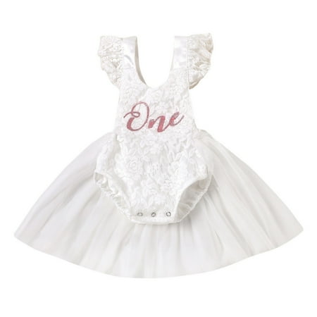 

Newborn Baby Girls Butterfly Sleeve Romper Lace Bodysuit Birthday Tutu Dress Princess Outfit