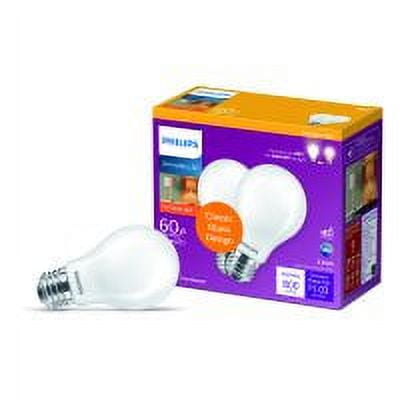 Philips LED 60-Watt A19 General Purpose Light Bulb, Frosted Soft White, Dimmable, E26 Medium Base (2-Pack)