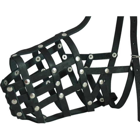 Secure Genuine Leather Mesh Dog Basket Muzzle - German Shepherd Male, (Circumference 13", Snout Length 5")
