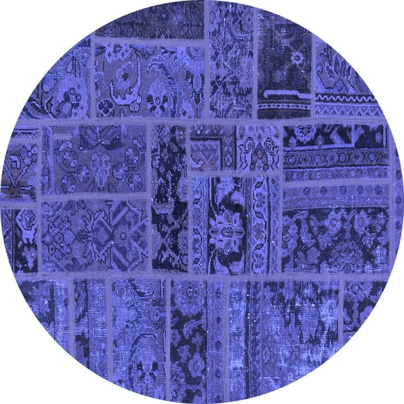 Ahgly Company Indoor Round Patchwork Blue Transitional Area Rugs, 3' Round