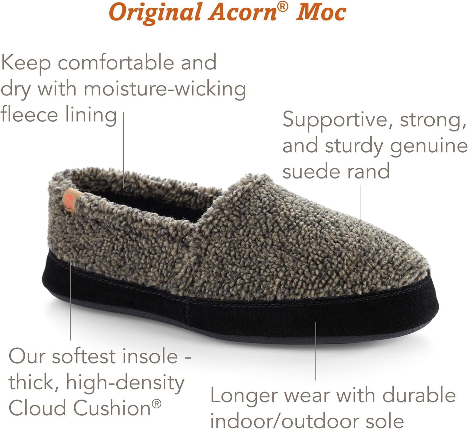 Acorn mens Moc Slippers With Memory Foam Insole Suede  display picture 2