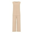 thumbnail image 5 of Itsame Womens 2 Piece Sets, Crewneck Sleeveless Tops Pants Cotton Linen Outfits Khaki 5XL, 5 of 6