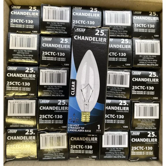 Feit Chandelier 25 W Clear Straight Tip Candelabra Base (25 Pack)