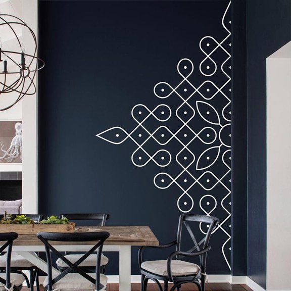 Kolam in Half Wall Sticker Studio, Patterns, Mandala, Removable Vinyl Sticker, Folk Indian Drawing,bedroom decor 42X84cm