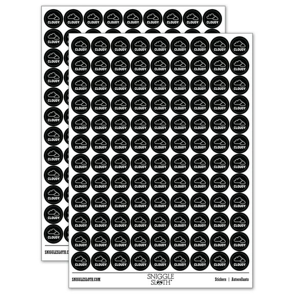 Cloudy Cloud Weather Day Planner 200  Round Stickers - Black - Gloss Finish - 0.50" Size