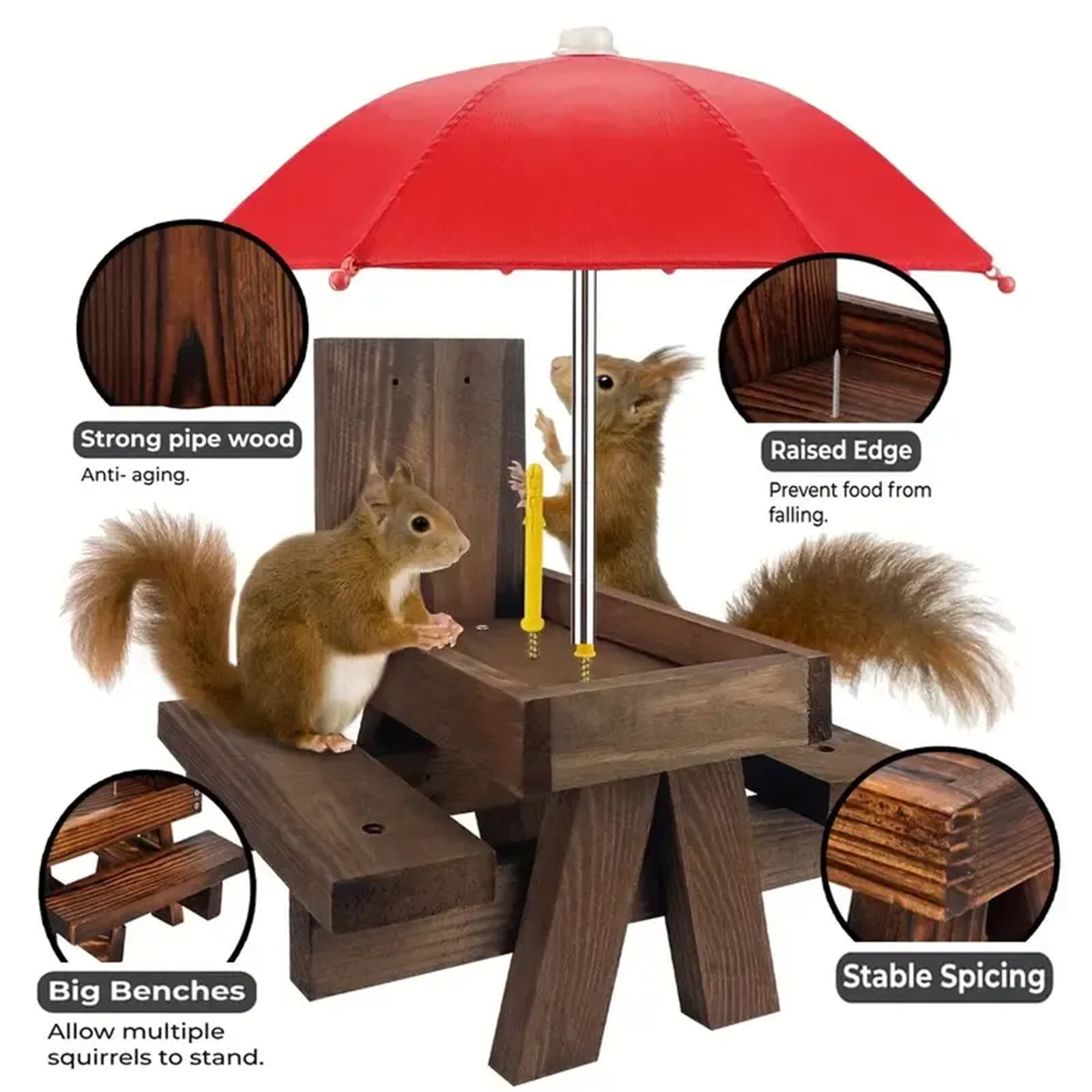 EUDIDV Suet Bird Feeder Wood Squirrels Bird Feeder Solid Wood Pet Feeder Outdoor Garden Pendant Corn Nut Bird Feeder With Flag Avian Feast Station