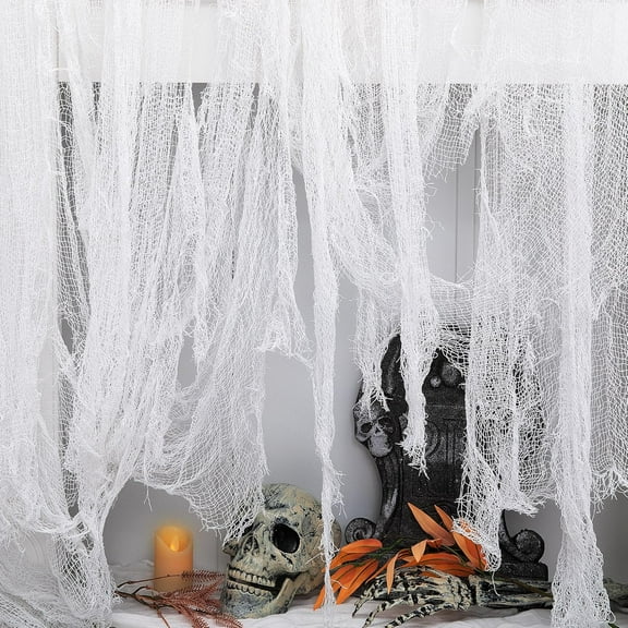 EBAOKUUP 400 x 30 Inch Halloween Spooky Cloth - White Large Size Halloween Scary Creepy Cloth - Windows Doorways Cover Gauze for Halloween Party Haunted House Decorations