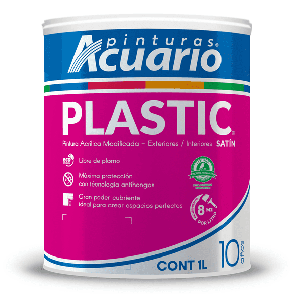 Pintura Semimate Pinturas Acuario Plastic Blanca 10 Años 1 Litro