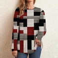 thumbnail image 2 of Amtdh Shirts Clearance Shirts for Women Casual Geometric Color Block Tops for Women Crew Neck Long Sleeve Pllover Plus Size Sweatshirts Women Clothes Red S, 2 of 4