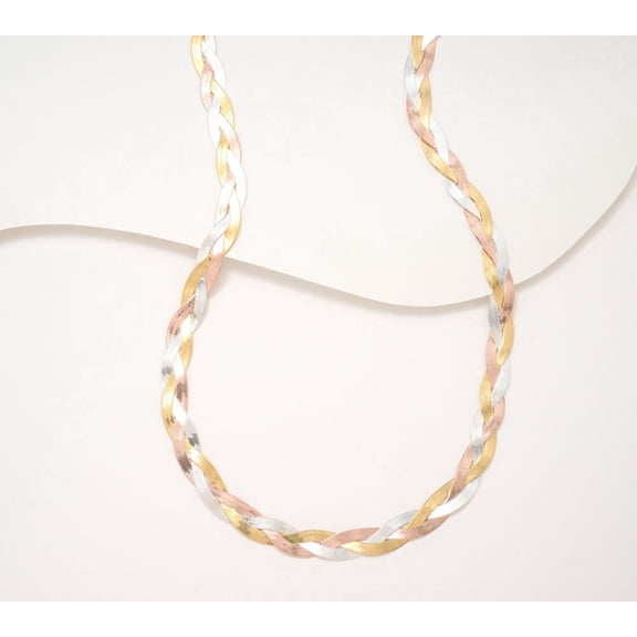 UltraFine 950 Silver Braided Tri-Tone herringbone Necklace, 18"