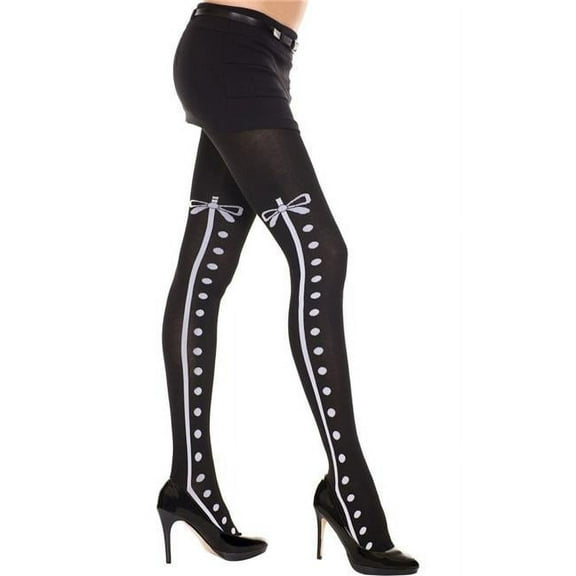 Music Legs Women's Women's 678-BLACK-WHITE Side Tuxedo with Bow Design Spandex Pantyhose; Black & White 678-BLACK/WHITE