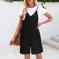 thumbnail image 3 of Maternity Jumpsuits for Women Rompers for Women Summer Casual Sleeveless Spaghetti Strap V-Neck Jumpsuit Ribbed Shorts Overalls with Pockets Jumpsuit with Pockets for Women Black M, 3 of 7