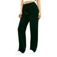 thumbnail image 6 of Wide Leg Sweatpants Women Baggy Fleece High Waisted Cotton Sweatpants Full Length Lightweight Athletic Workout Pants Dark Green S, 6 of 7