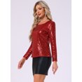 thumbnail image 4 of DARING DIVA Women's Round Neck Long Sleeve Shiny Sparkly Blouse L Red, 4 of 6