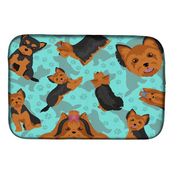 Black and Tan Yorkie Dish Drying Mat 14 in x 21 in