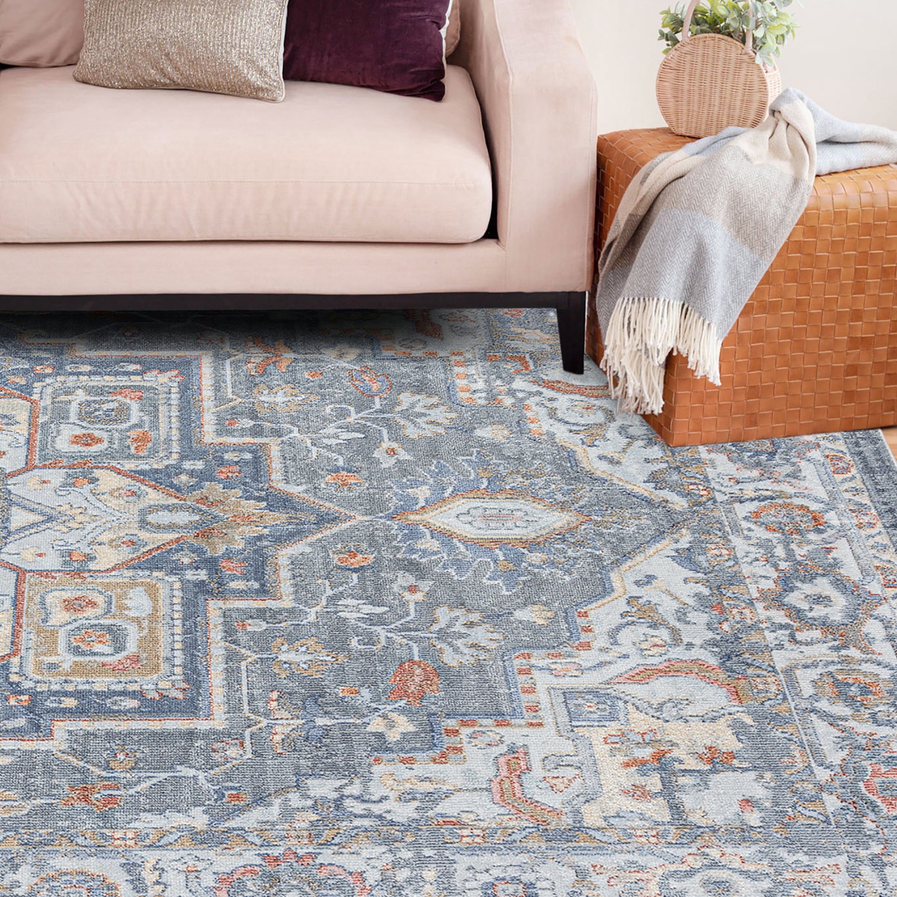 Allure Traditional 2' x 7' Charcoal and Navy Polypropylene Indoor Area Rug