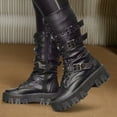 thumbnail image 2 of Womens Mid Calf Motorcycle Riding Combat Boots Punk Studded Buckles Leather Chunky Platform Tall Boots with Side Zipper Black Size 8.5, 2 of 4