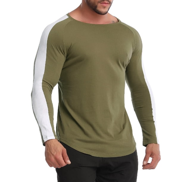 Camiseta de manga larga para hombre, cuello redondo, empalme, camisetas deportivas de talla grande p Abanopi Camiseta de los hombres