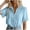 *Light Blue, variant on Women's Lace Trim Puff Sleeve Button Down Blouse, Ladies' Collared V-Neck Shirt, Summer Boho Lightweight Top For Women,Light Blue,S-2XL