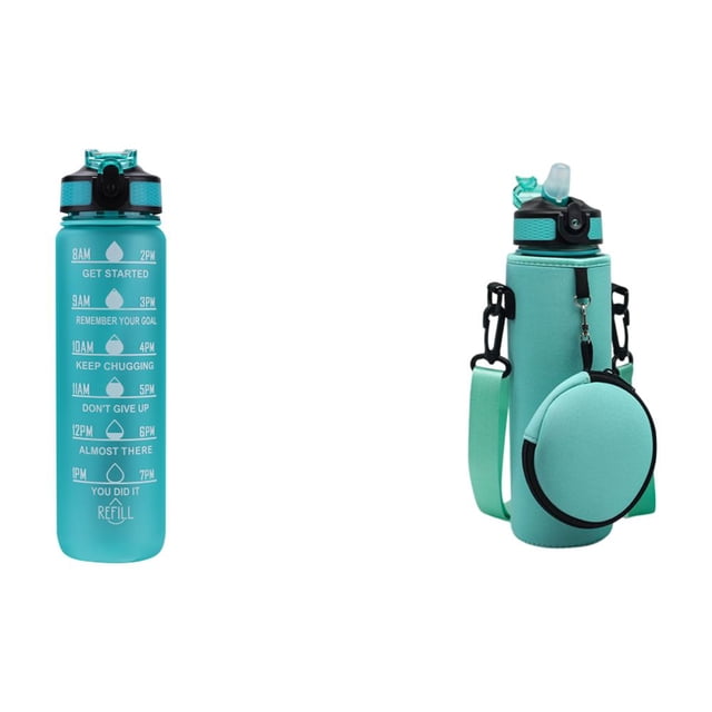 1000 ml de tazas de fitness a prueba de fugas con escala de tiempo para acampar en verde