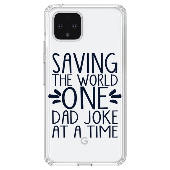 DistinctInk Clear Shockproof Hybrid Case for Google Pixel 4 XL (6.3" Screen) - TPU Bumper Acrylic Back Tempered Glass Screen Protector - Saving the World One Dad Joke at a Time