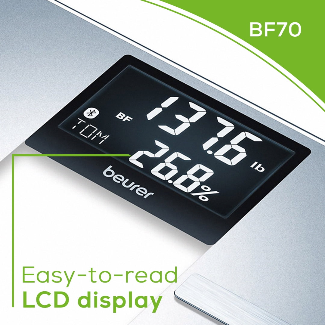 Beurer Body Fat Scale, Body Weight, Body Fat, Body Water & More, Smart Digital Scale for Full Body Analysis, BMI & Calorie Display, App Sync via Bluetooth, User Recognition, 8 Memory Spaces, BF70