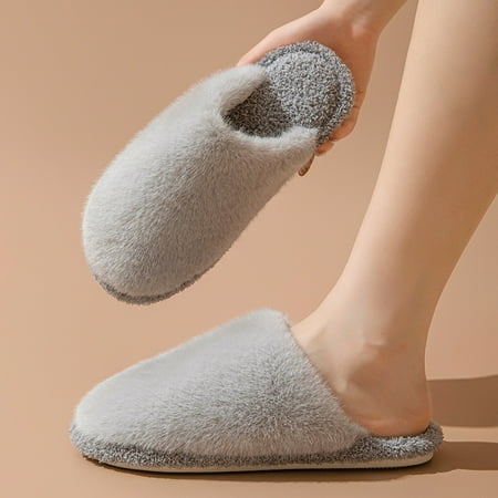 

Women Slippers 2024 Autumn/winter Cotton Plush Flat Bottomed Shoes Comfort Warm Lightweight Home Cotton Slippers Chanclas Mujer (Gray 36-37)