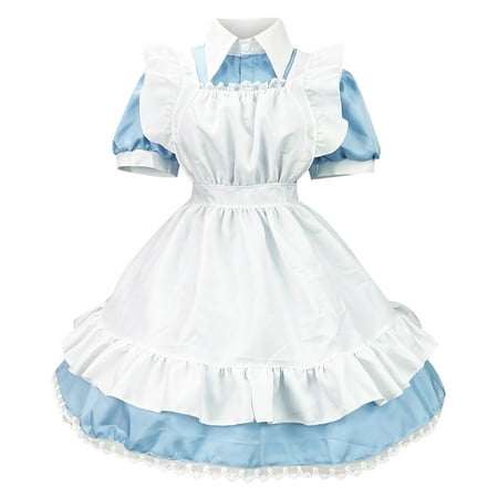 

Fanxing Women Lingerie Set Short Sleeve Dress Apron Maid Outfits Plus Size Lace Trim Maid Costume Dress Light Blue Pink Gray S M L XL XXL XXXL XXXXL XXXXXL