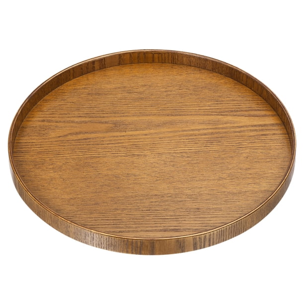 Bandeja decorativa redonda de madera Uxcell de 12" para servir, hogar, cocina, vela, marrón