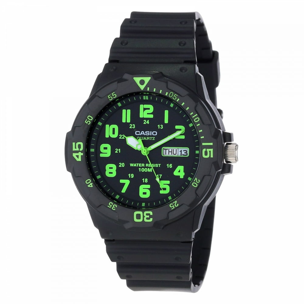Casio - Casio Men's Dive Style Watch, Black/Green Accents MRW200H-3BV