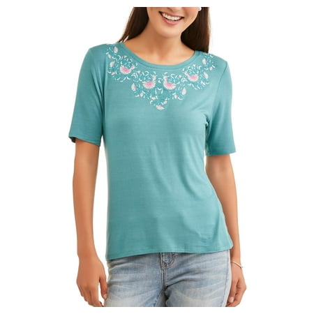 Women's Embroidered Elbow Sleeve Top