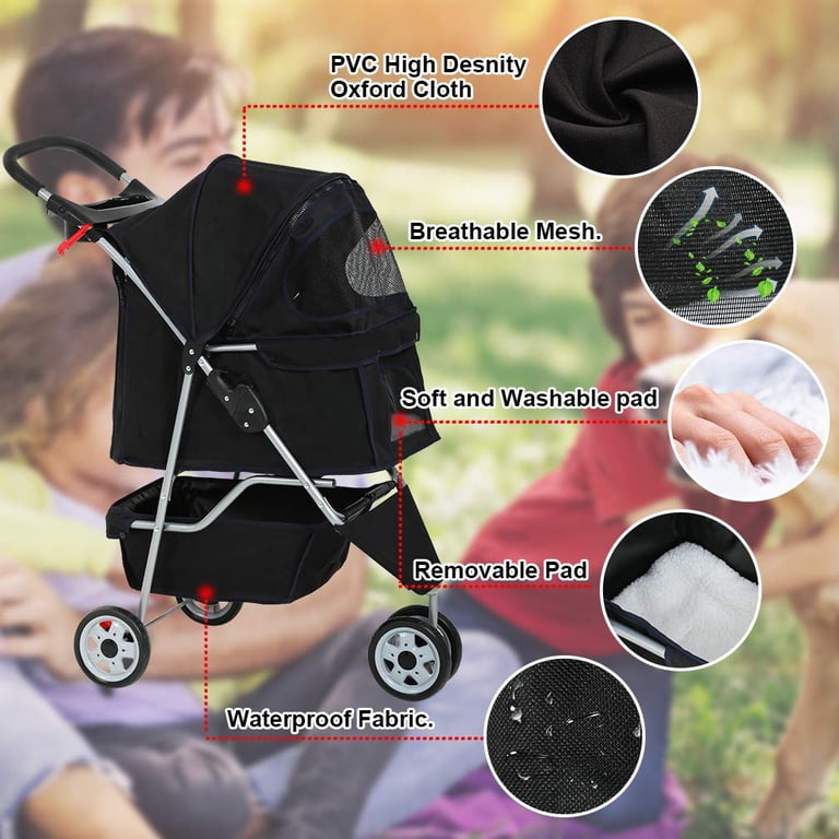 Bestpet 3-Wheel Pet Stroller, Black, Travel Folding Carrier photo 6