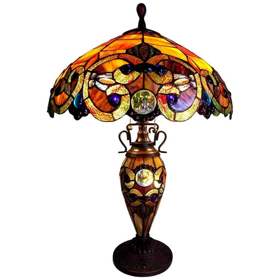 DEMETRA AURORATiffany-style 3 Light 18" Victorian Double Lit Table Lamp Shade