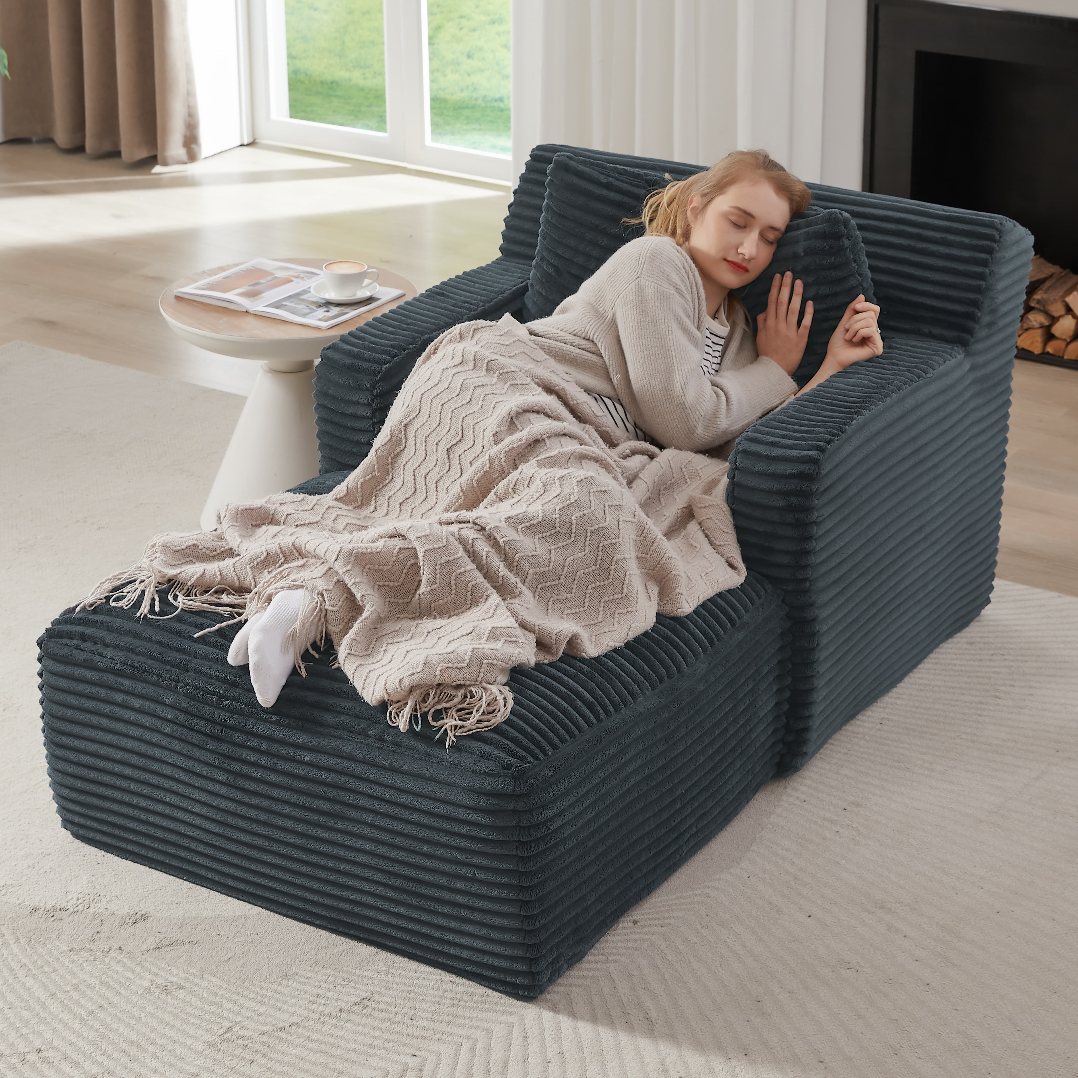 MAYEERTY Corduroy Single Chaise Lounge Sofa, Modern Comfy Sleeper Couch for Apartment, 65×39" Gray