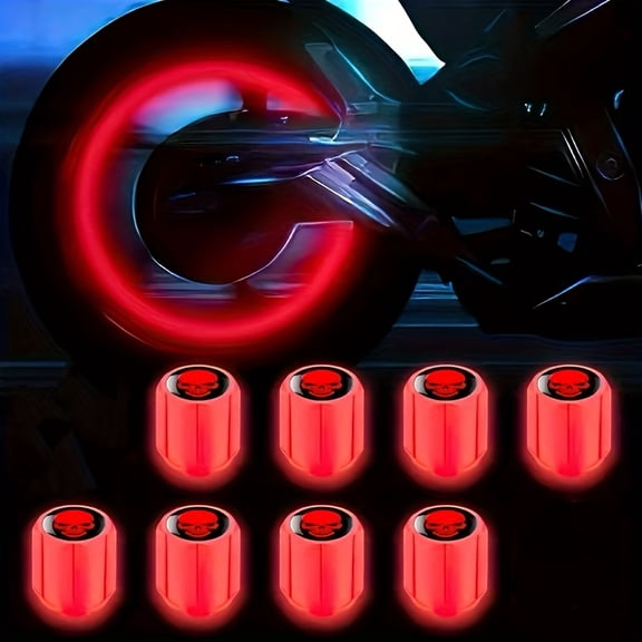 8pcs Neon Skull Tire Valve Caps, Glow Car Hub Valve Caps, Universal Accessory for SUV, Bicycle, Truck, Motorcycle