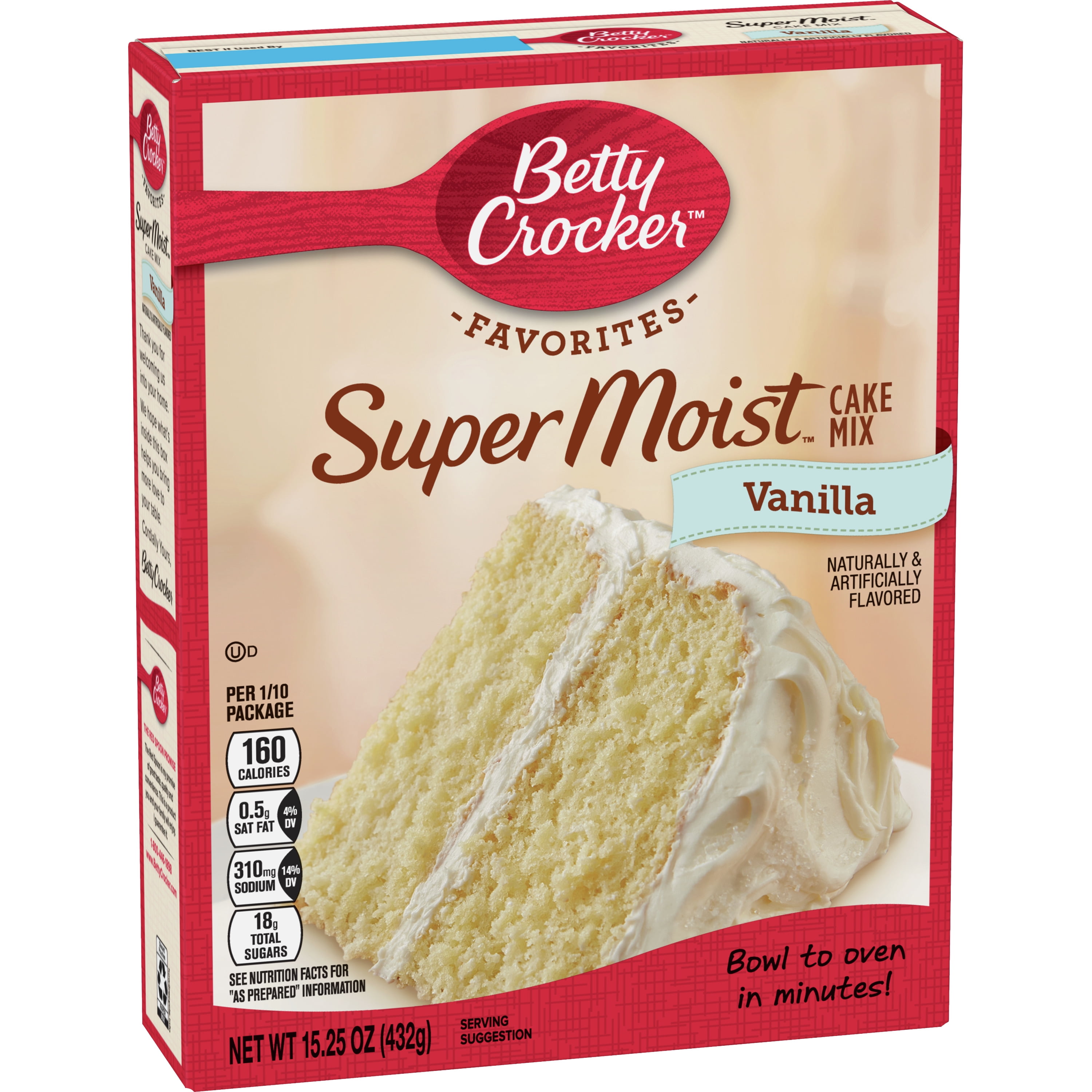 Fahrenheit grad Tæt Betty Crocker Super Moist Vanilla Cake Mix, 15.25 oz. - Walmart.com